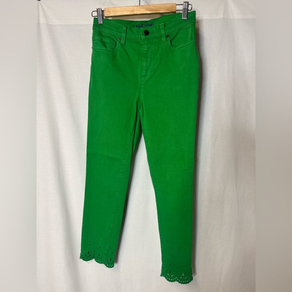 Lands' End Green Jeans with eyelet hem